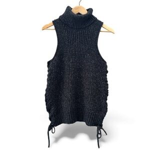 PRESS Sleeveless M/L Wool Blend Chunky Lace Up Side Turtleneck Sweater Vest